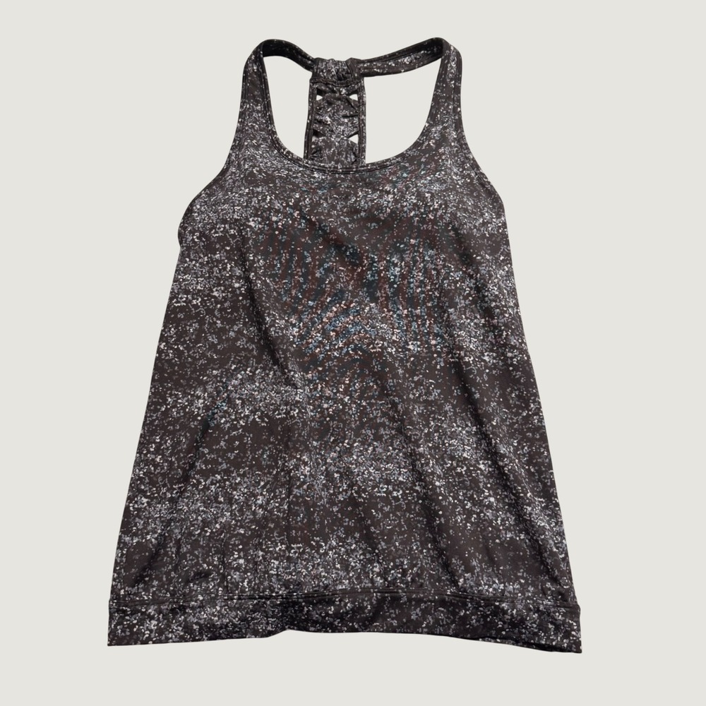 Athleta Womens Gray Speckled Lattice Back Shelf Bra Yoga Tank Top Small Gym
